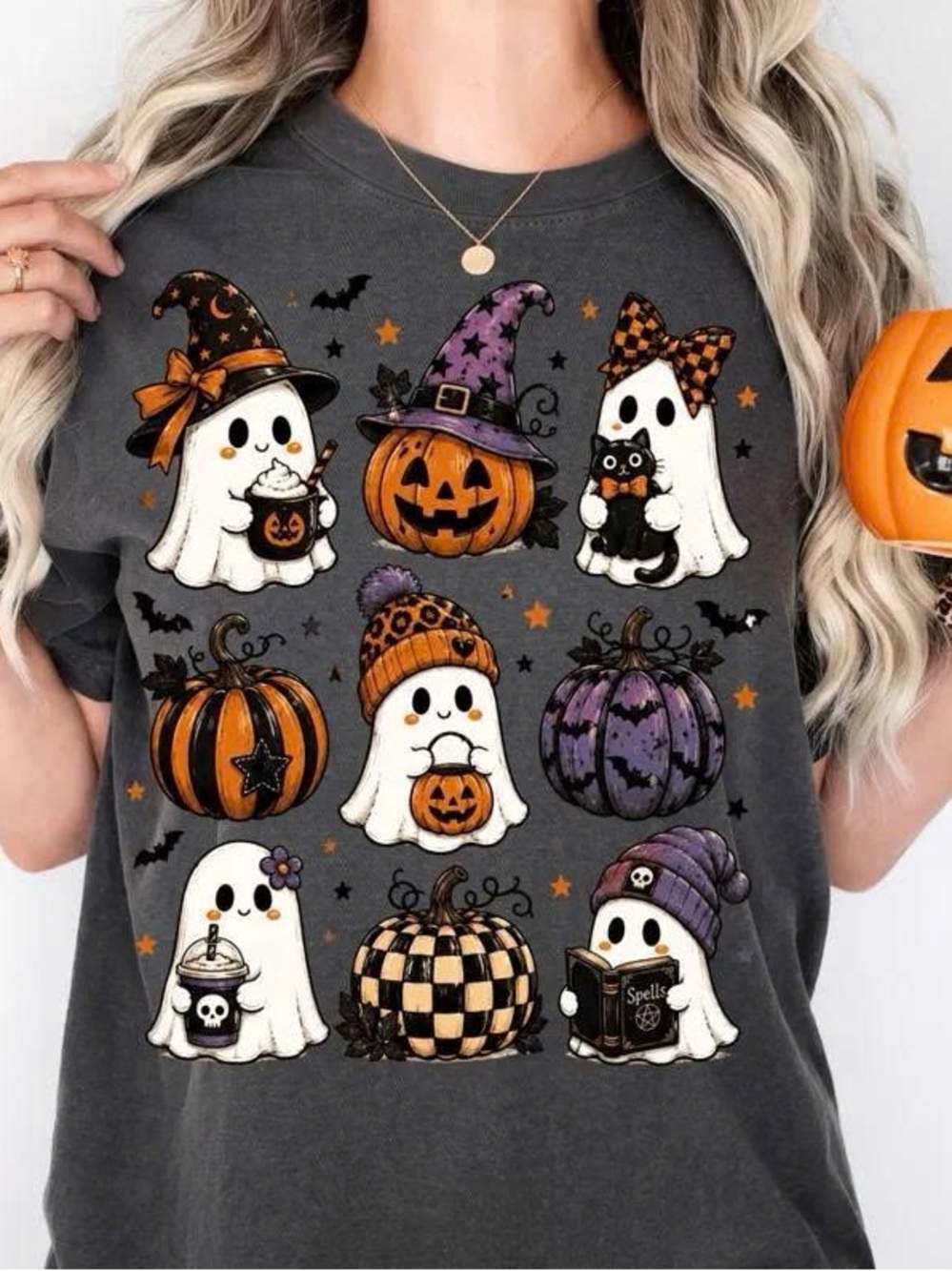 Comfort Colors Gray Halloween Ghosts & Pumpkins Short Sleeve Tee